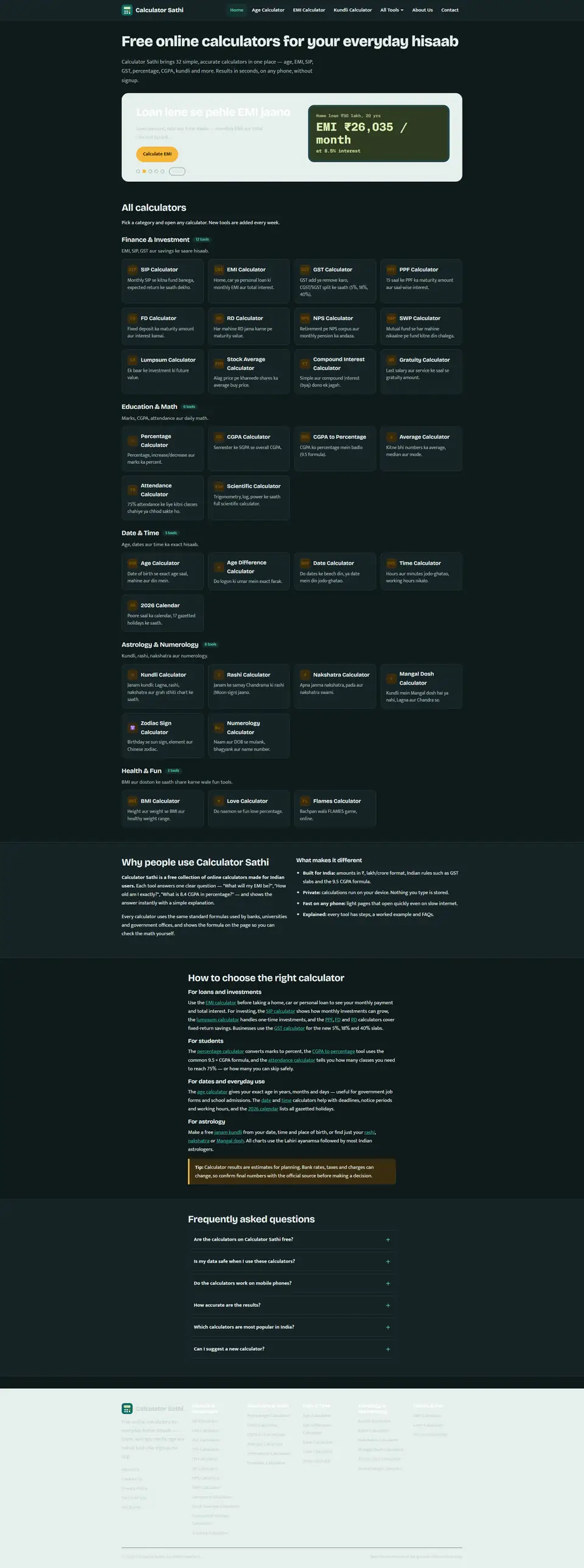 Calculator Sathi website designed by Gagan Digital Works, Ludhiana