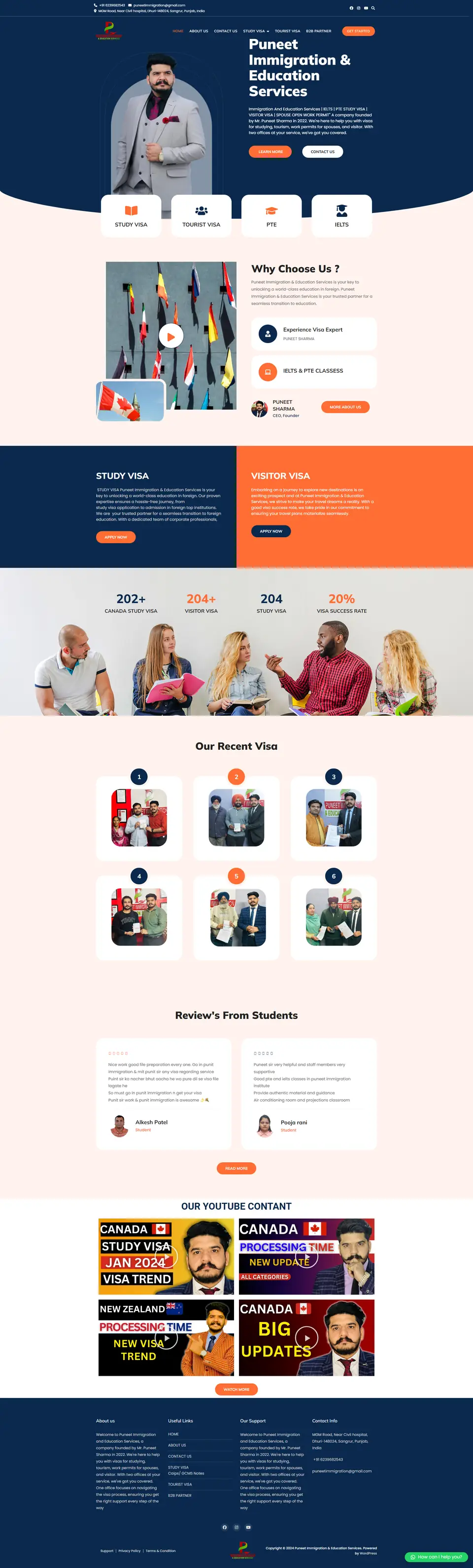 Puneet Immigration website designed by Gagan Digital Works, Ludhiana