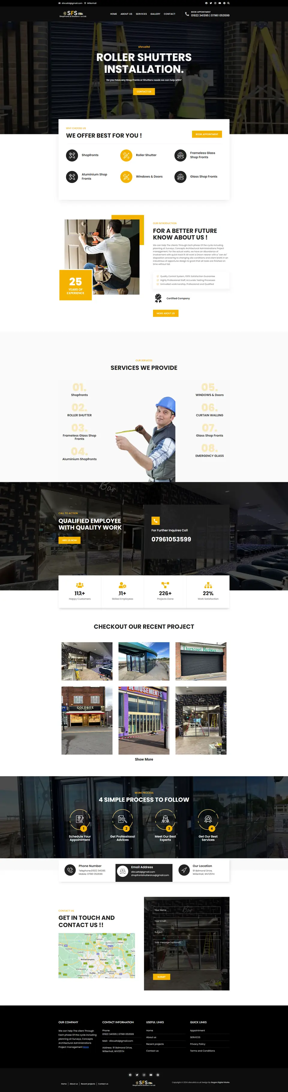 SFS Shopfronts & Shutters website designed by Gagan Digital Works, Ludhiana