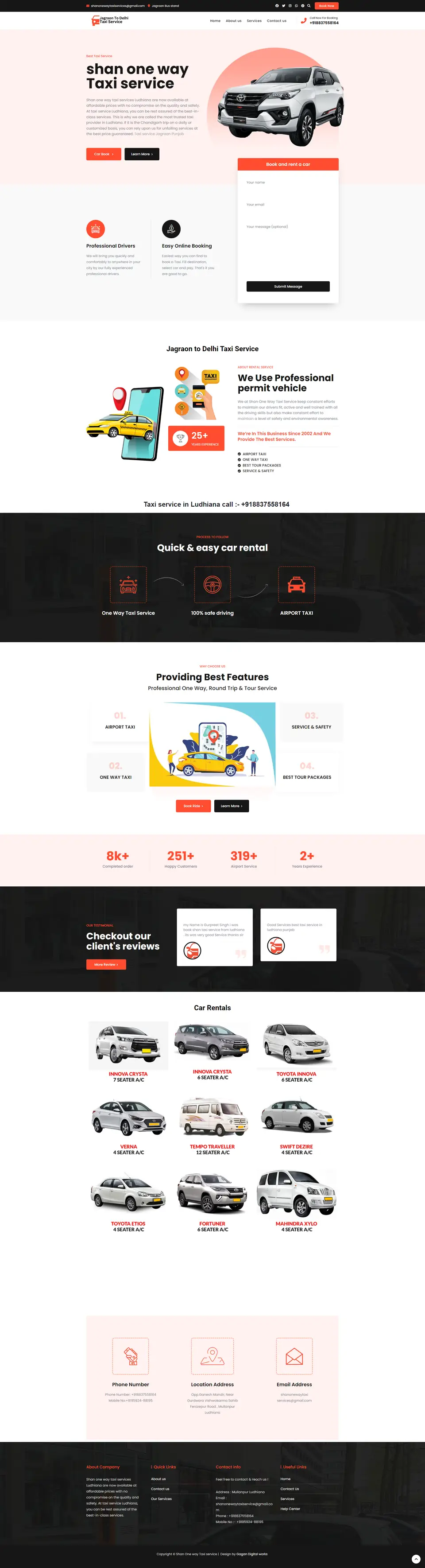 Shan One Way Taxi website designed by Gagan Digital Works, Ludhiana
